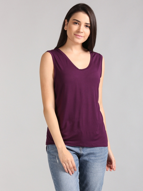 

GAP Women Purple Solid Sleeveless Top