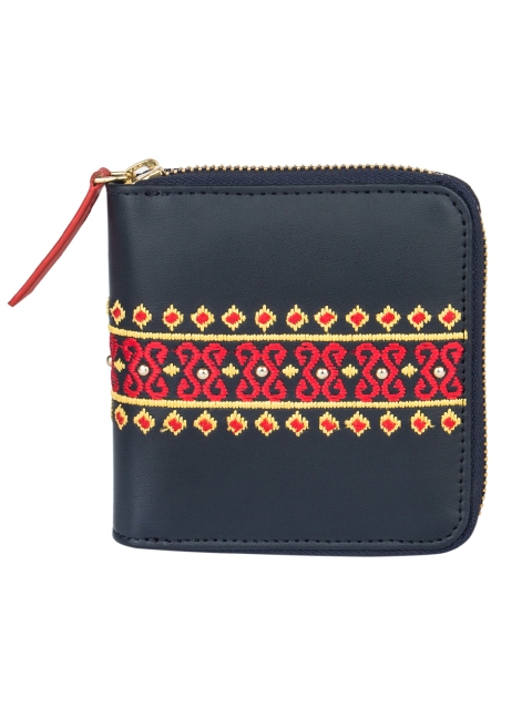 

Chumbak Women Navy Blue Textured Zip Around Wallet