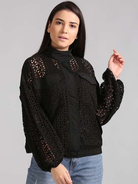 

GAP Women Black Eyelet Lace Jacket