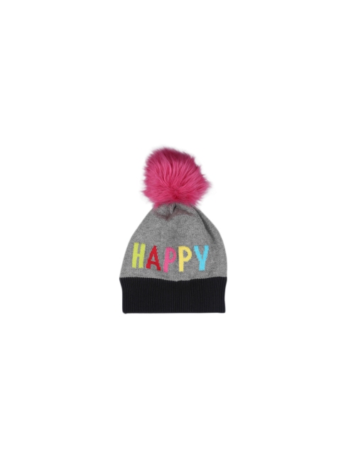 

GAP Girls Grey & Black Printed Pom Pom Beanie