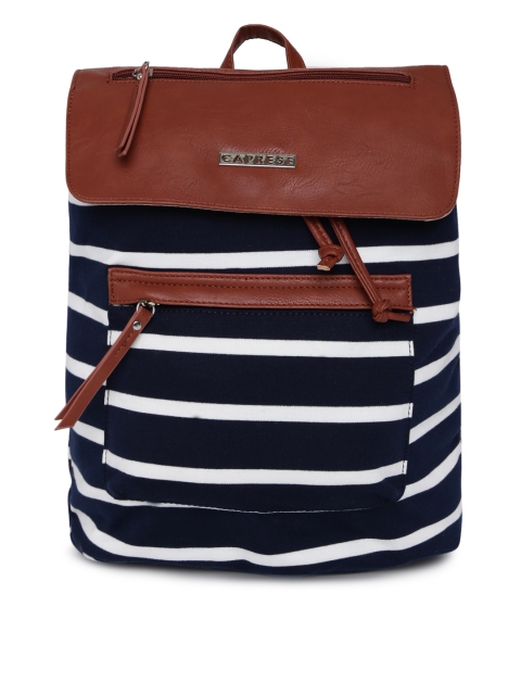 

Caprese Women Navy Blue & White Colourblocked Backpack