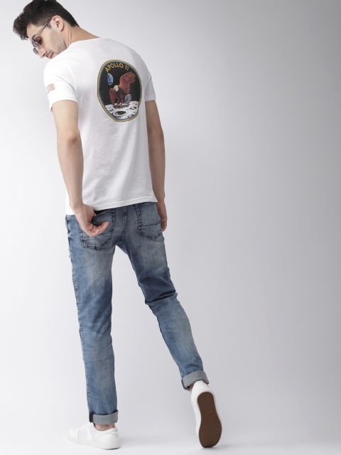 

Celio Men White Printed Round Neck Pure Cotton T-shirt
