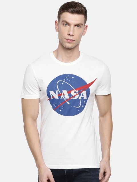 

Celio Men White Printed Round Neck Pure Cotton T-shirt