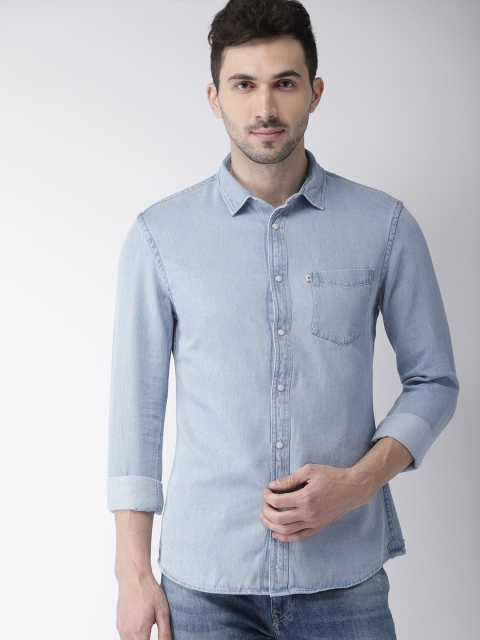 

Celio Men Blue Regular Fit Solid Denim Casual Shirt