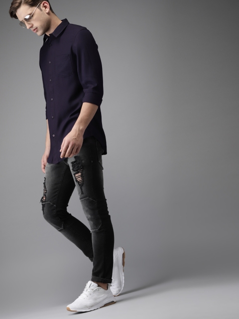 

Moda Rapido Men Navy Blue Regular Fit Solid Casual Shirt