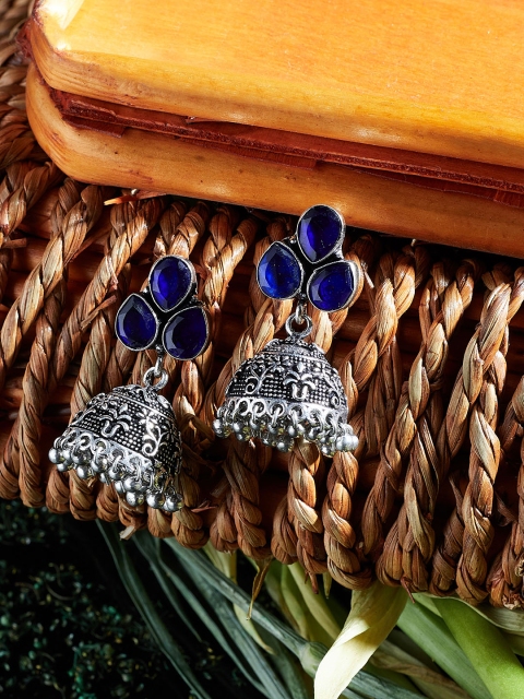

ZeroKaata Silver-Toned Dome Shaped Jhumkas
