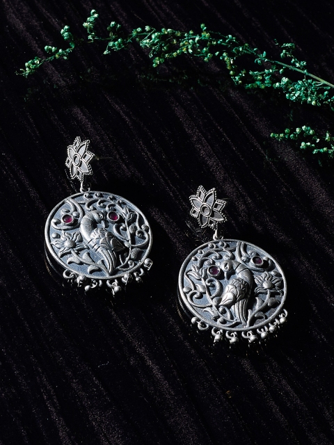 

ZeroKaata Silver-Plated Handcrafted Circular Drop Earrings