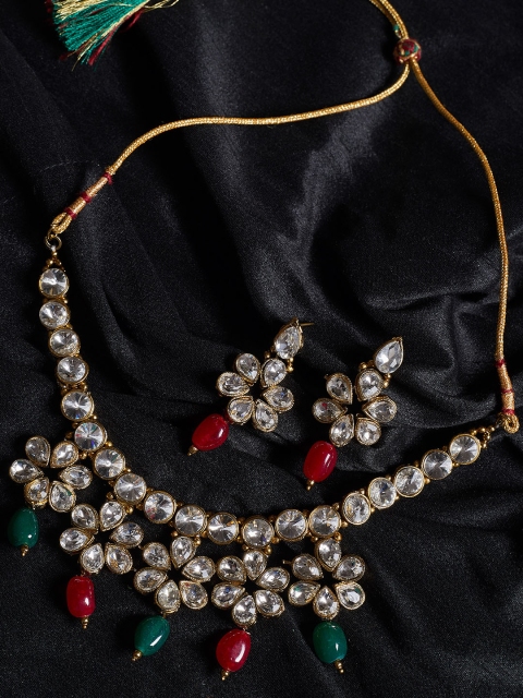 

ZeroKaata Women White & Green Crystal Embellished Handcrafted Jewellery Set