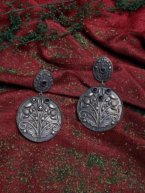 

ZeroKaata Silver-Plated Handcrafted Circular Drop Earrings