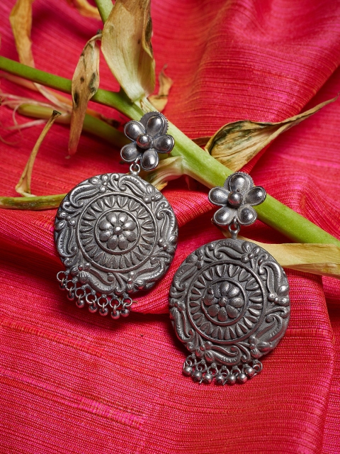 

ZeroKaata Silver-Plated Handcrafted Circular Drop Earrings