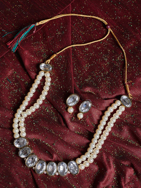 

ZeroKaata Women White Pearl Beaded Handcrafted Jewellery Set