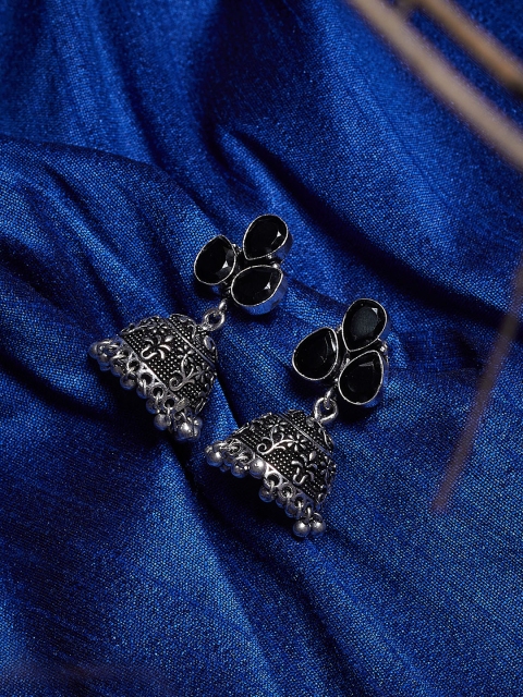 

ZeroKaata Women Silver-Toned Dome Shaped Jhumkas