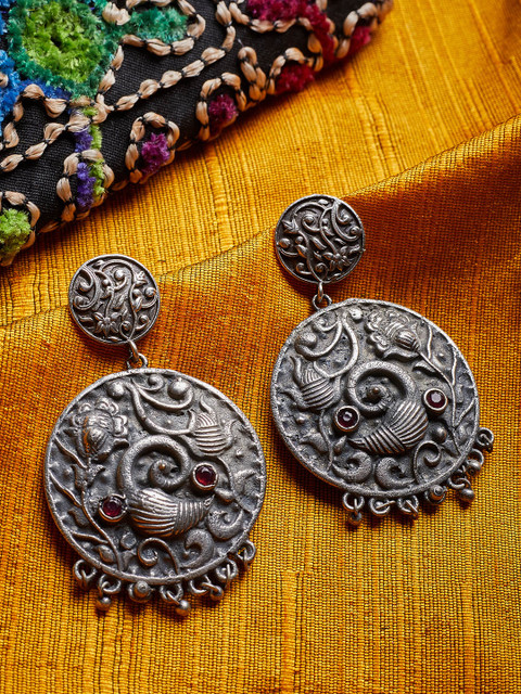 

ZeroKaata Silver-Plated Handcrafted Circular Drop Earrings