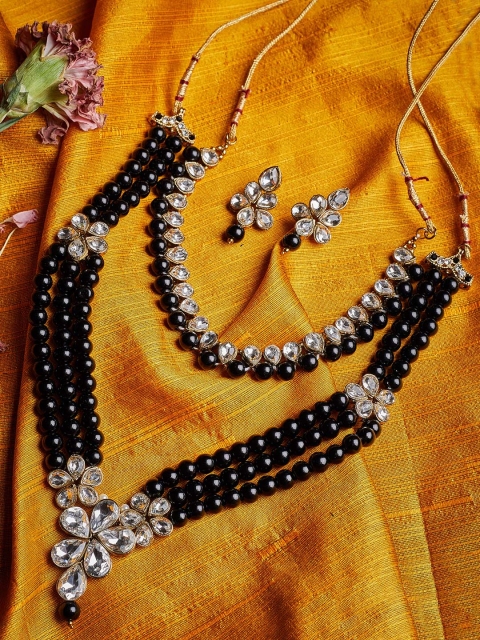 

ZeroKaata Women Red & White Crystal Embellished Handcrafted Jewellery Set, Black