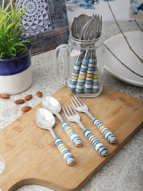 

VarEesha Blue Set Of 12 Printed Ceramic Spoon Set