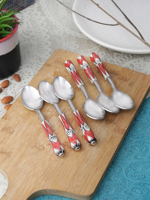 

VarEesha Set of 6 Red Printed Handpainted Ceramic Spoon