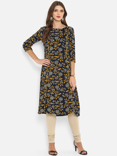 

Avaana Women Black Printed A-Line Kurta