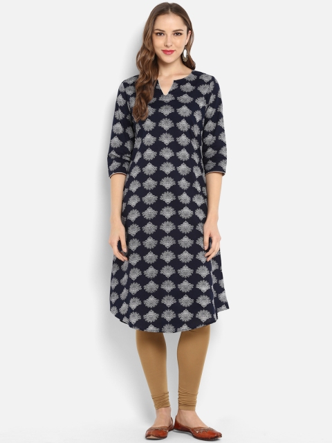 

Avaana Women Navy Blue Printed A-Line Kurta