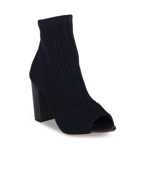 

SHUZ TOUCH Women Navy Blue Woven Design Heeled Boots