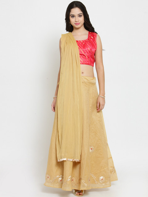 

SALWAR STUDIO Gold-Coloured & Red Printed Ready to Wear Lehenga & Blouse with Dupatta