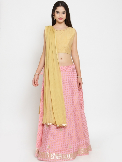 

SALWAR STUDIO Pink & Beige Solid Ready to Wear Lehenga & Blouse with Dupatta