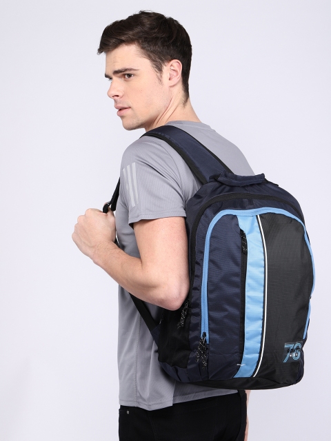 

Roadster Unisex Navy Blue & Black Border Colourblocked Laptop Backpack