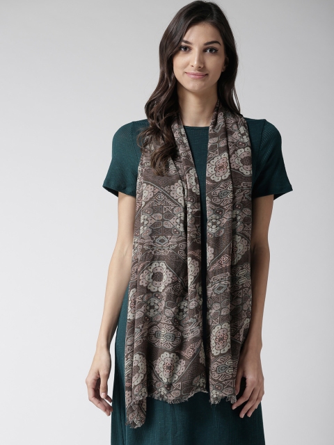 

Style Quotient Women Charcoal Grey & Sea Green Printed Stole