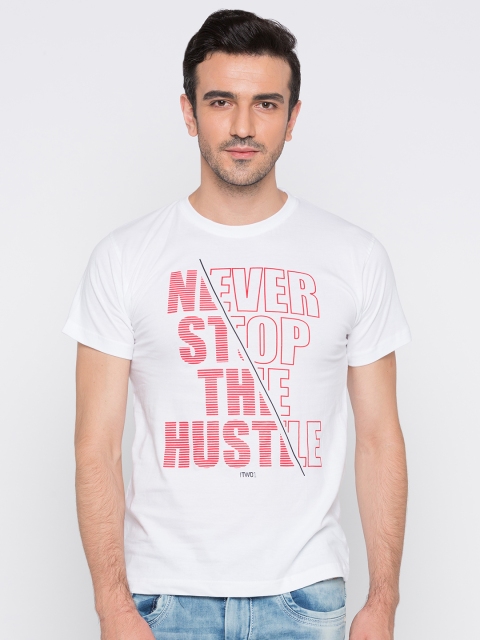 

Globus Men White Printed Round Neck T-shirt
