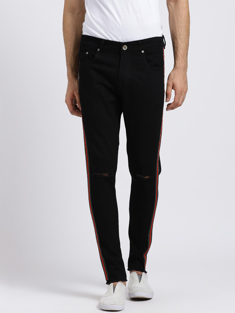 

REALM Men Black Skinny Fit Mid-Rise Slash Knee Jeans