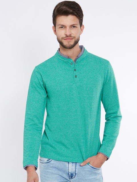 

Easies Men Green Solid Mandarin Collar T-shirt