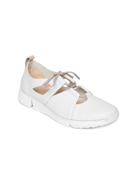 

Clarks Women Off-White Leather Sneakers