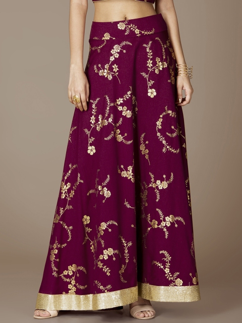 

INDYA Women Magenta Printed Maxi Flared Skirt