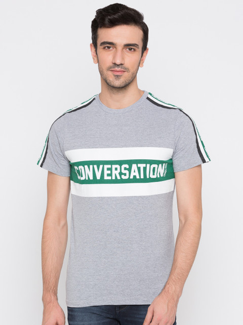 

Globus Men Grey Melange Printed Round Neck T-shirt