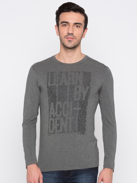 

Globus Men Charcoal Printed Round Neck T-shirt