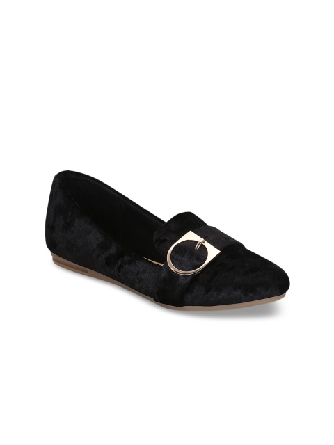 

Get Glamr Women Black Solid Synthetic Suede Ballerinas
