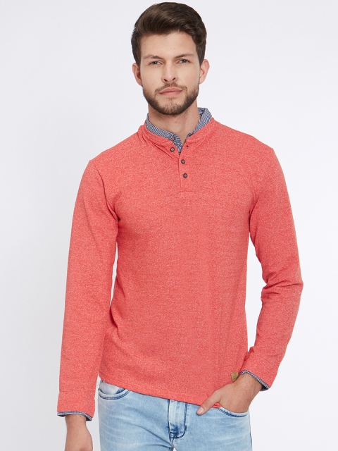 

Easies Men Red Solid Mandarin Collar T-shirt