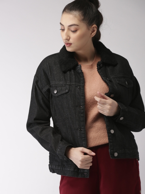 

FOREVER 21 Women Black Solid Denim Jacket