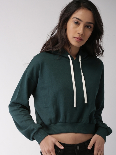 

FOREVER 21 Women Green Solid Hooded Sweatshirt