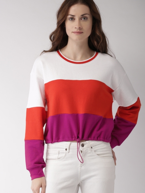 

FOREVER 21 Women White & Red Colourblocked Sweatshirt