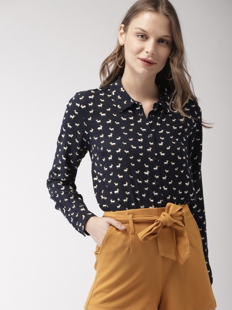

FOREVER 21 Women Navy Blue Regular Fit Printed Casual Shirt