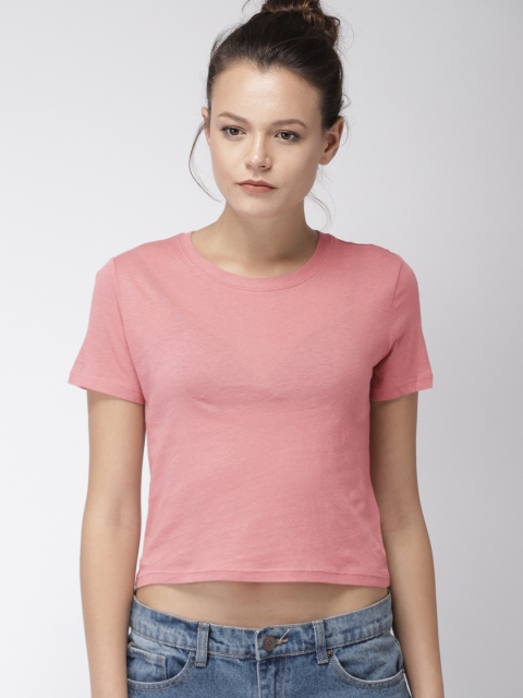 

FOREVER 21 Women Mauve Solid Round Neck T-shirt