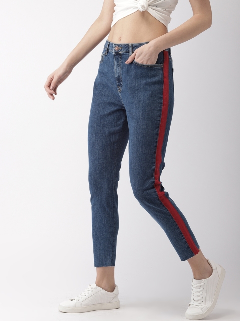 

FOREVER 21 Women Blue Skinny Fit High-Rise Clean Look Stretchable Cropped Jeans