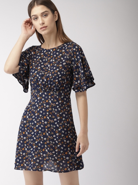 

FOREVER 21 Women Navy Blue Printed Fit and Flare Dress