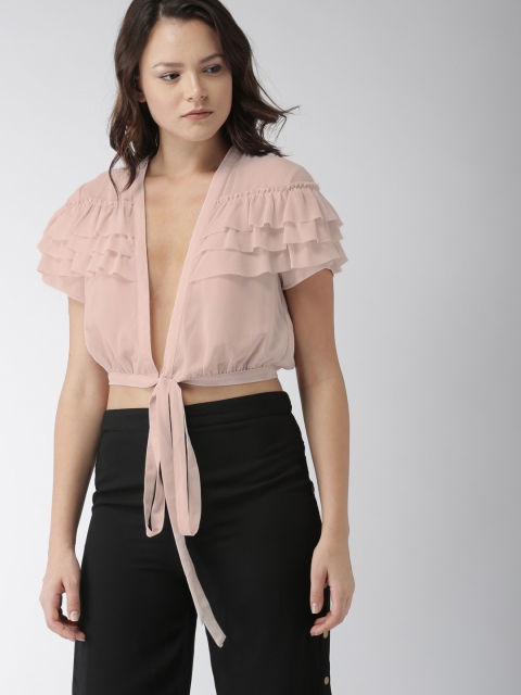 

FOREVER 21 Women Peach-Coloured Solid Crop Top