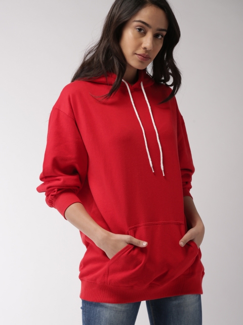 

FOREVER 21 Women Red Solid Hooded Sweatshirt