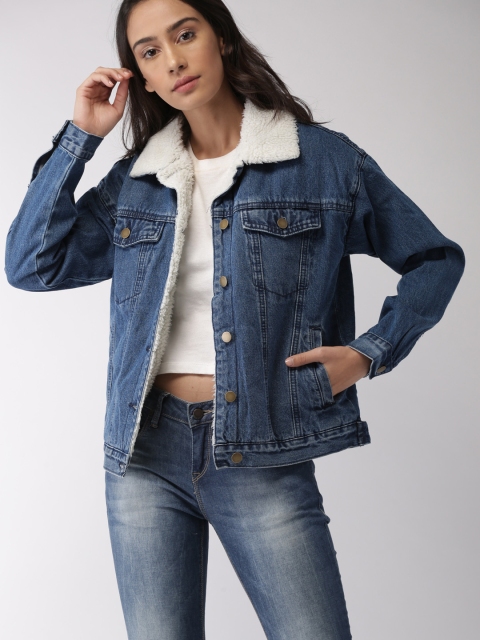 

FOREVER 21 Women Blue Solid Denim Jacket