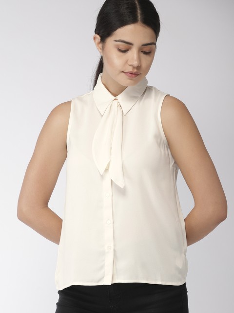

FOREVER 21 Women Cream-Coloured Regular Fit Solid Casual Shirt