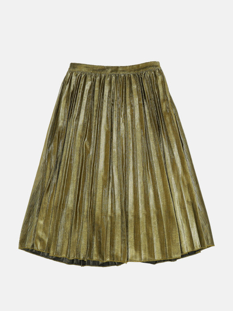 

FOREVER 21 Women Gold-Toned Solid Accordion Pleated Flared Skirt