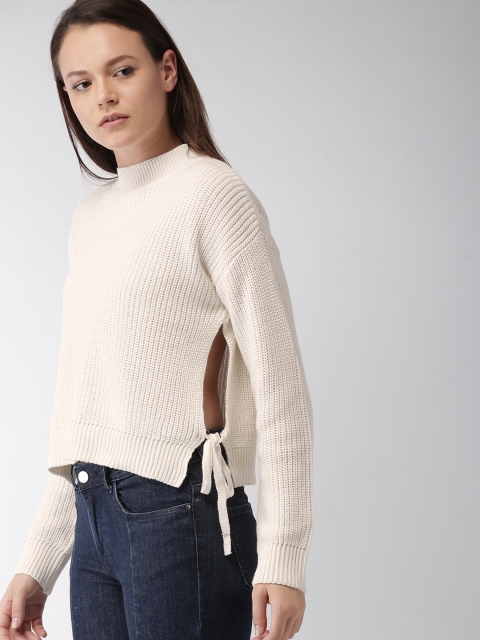 

FOREVER 21 Women Cream-Coloured Solid Pullover Sweater