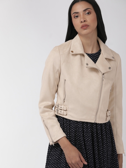 

FOREVER 21 Women Beige Solid Tailored Jacket With Buckle Detailing